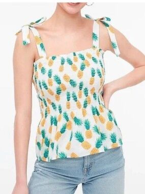 J. Crew Pineapple Print Tie-Shoulder Camisole - White/Yellow/Green